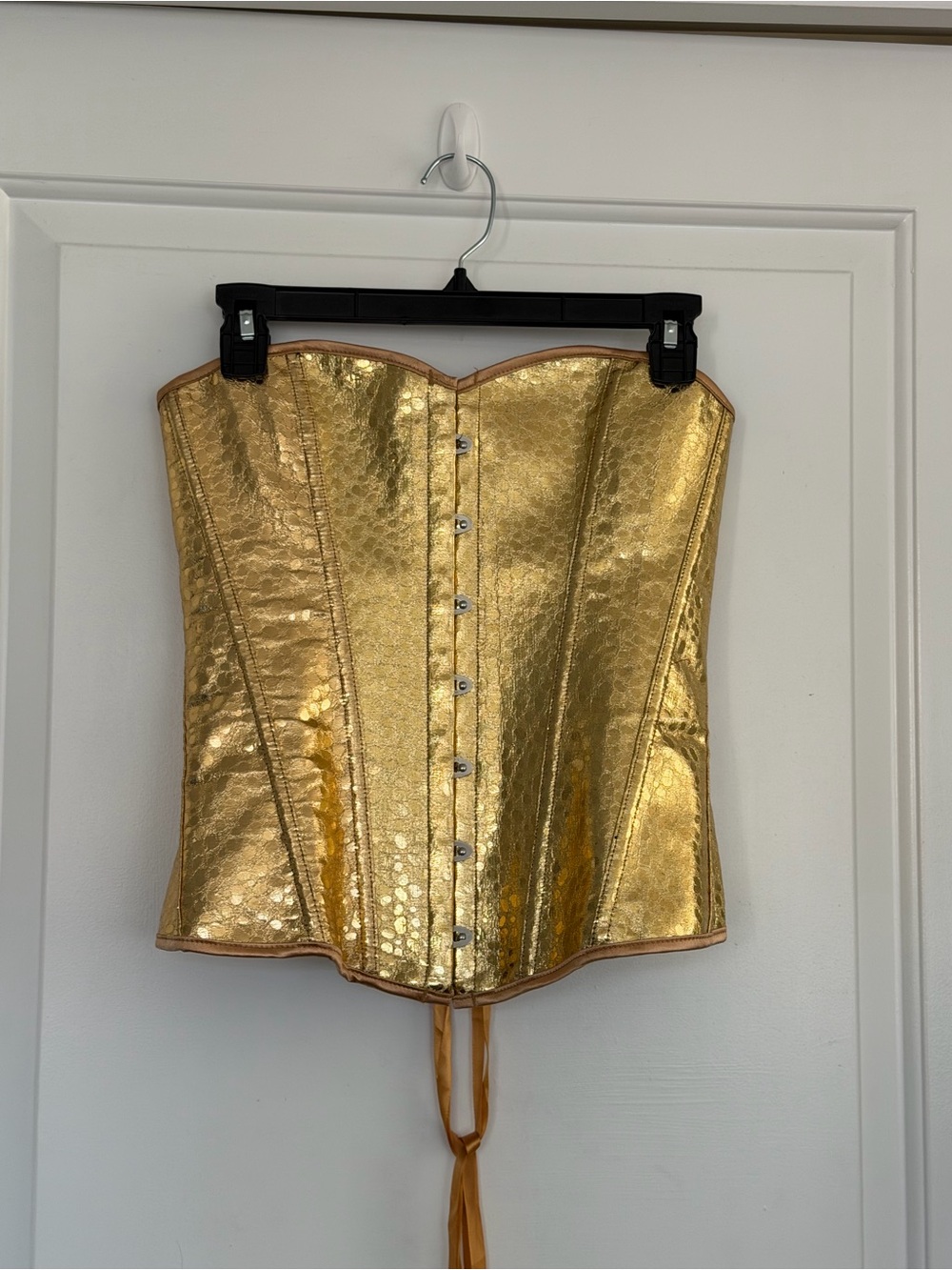 Gold Faux Leather Metallic Strapless Corset Top Size Large Glam Fantasy